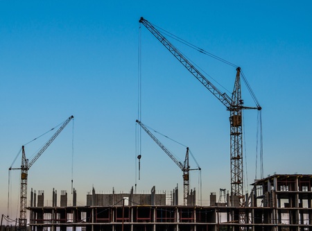 Lift crane building a new residential buildingのeditorial素材