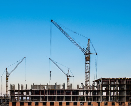 Lift crane building a new residential buildingのeditorial素材