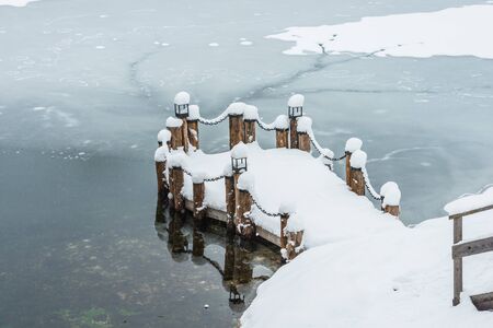 small bridge circuit on the banks of the snowの写真素材