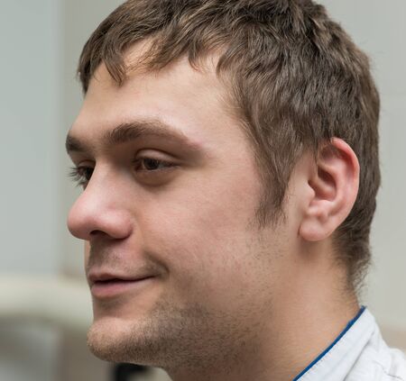 portrait of a young man in chefの写真素材