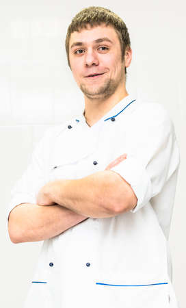 portrait of a young man in chefの写真素材
