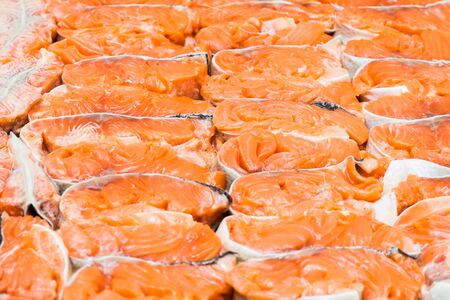 The big piece of red trout for stakeの写真素材