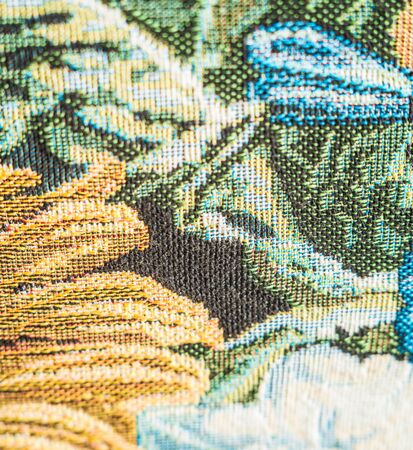 part of the abstract painting of flowers embroidered on the fabric tapestryの写真素材