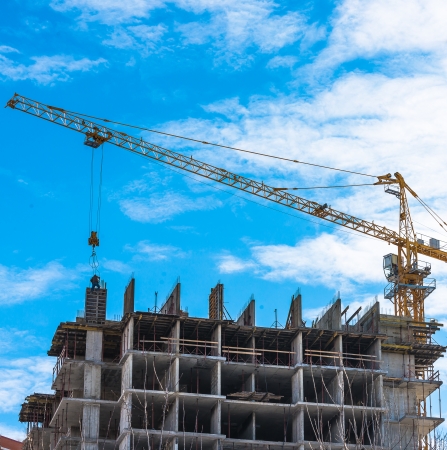 Building of the new high house by the craneのeditorial素材