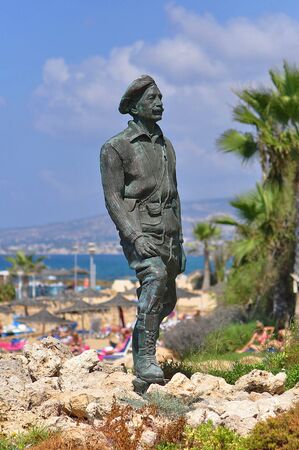  statue with wings on background of the sea island of Cyprusのeditorial素材