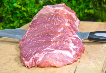 meat of pig preparation for to fry a beefsteakの写真素材