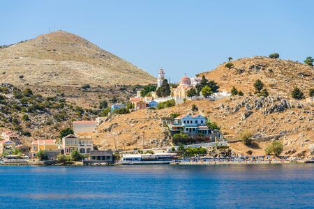 old town on the Greek island of Symiの写真素材