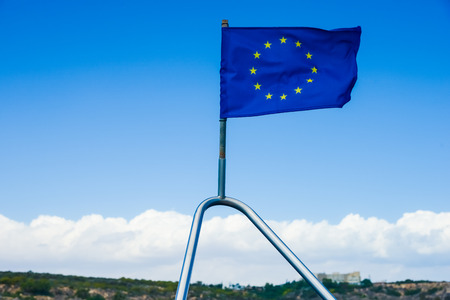 European Union flag on the ship developed in the windの写真素材