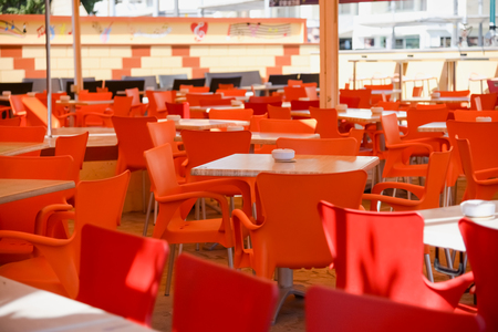 cafe outdoor restaurant table and chair outside snackの写真素材