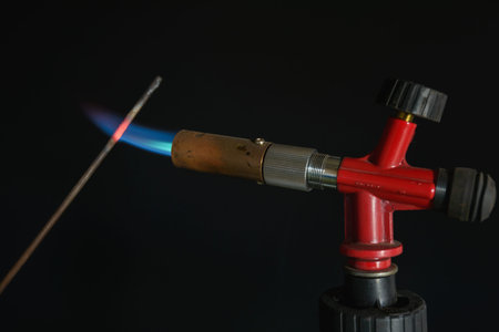 instrument gas burner flame burns blue machine