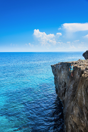 beautiful sea landscape of the island of Cyprus with a rocky shoreの写真素材