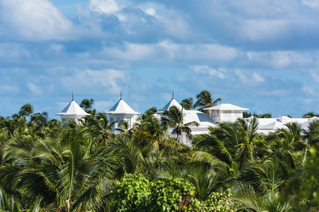 part of the territory of the hotel building with green palm plantの写真素材