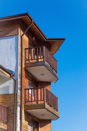 part of the house with a balcony roof gableの写真素材