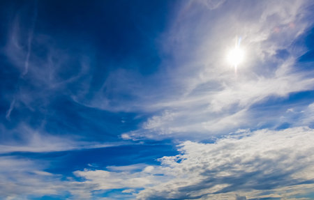 sun with clouds against the blue sky