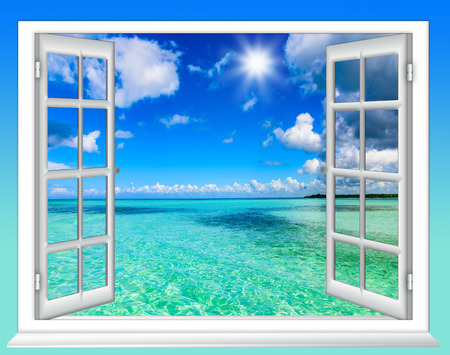 sea view from the window on the island of sunny summer dayの写真素材