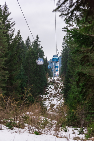 Bulgaria.Bansko. 12/03/2017. Ski resort chair lift for skiing in the mountains in winterのeditorial素材