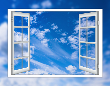 open window view of the sky with clouds sunriseの写真素材