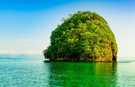wild lonely green island in the Atlantic Ocean bay of the Caribbean Dominican Republicの写真素材
