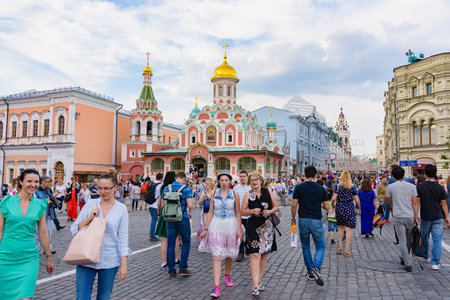 MOSCOW, JUNE 29, 2018.Football fans on Red Square. The period of the International FIFA World Cup in...