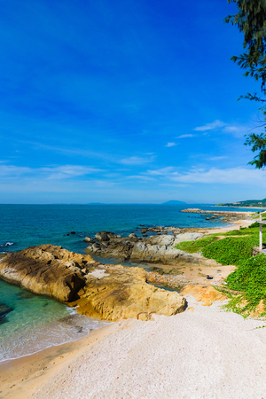 waves on the sea landscape on a background of blue sky with cloudsの写真素材