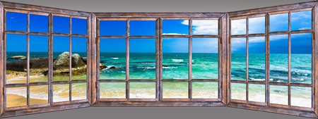 Ocean view paradise from the window on the island of sunny summer dayの写真素材