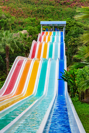 Colorful plastic water-slides in aqua park.のeditorial素材