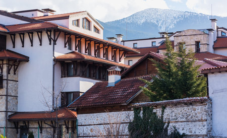 Bansko, Bulgaria-February 11 .2020. Old streets of Bansko in Bulgaria.Nice Sunny weather. Holidays...