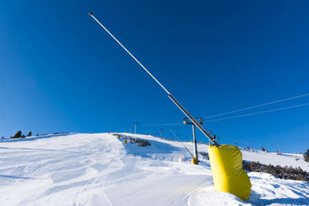 machine for the production of artificial snow in the mountains of skiing in Bulgariaのeditorial素材