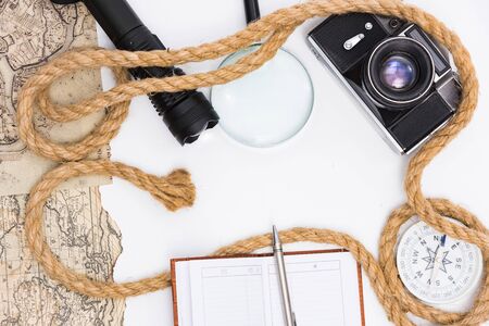 vacation planning. preparation of items is necessary for adventure and outdoor activities in search ofの写真素材