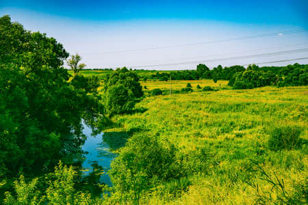 bend of the river flowing in the forest landscapeの写真素材