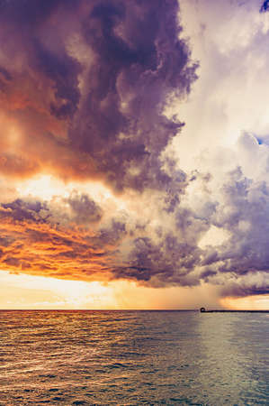 landscape blue calm Caribbean sea against the backdrop of a beautiful sky in the Dominican Republicの写真素材
