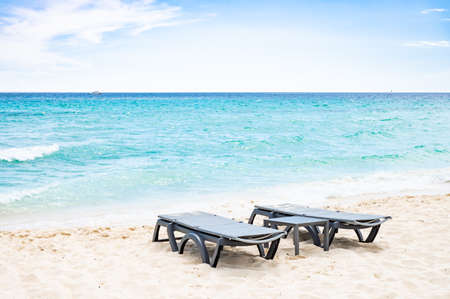 Paradise nature, sea on a tropical beach with green tree Dominican Caribbeanの写真素材