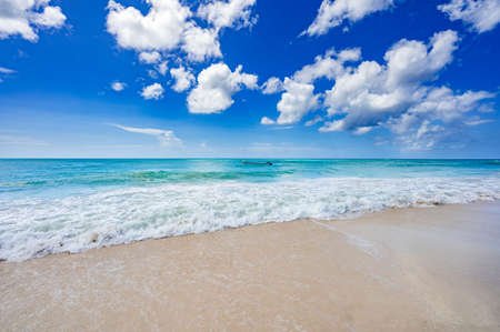 landscape blue calm Caribbean sea against the backdrop of a beautiful sky in the Dominican Republicの写真素材