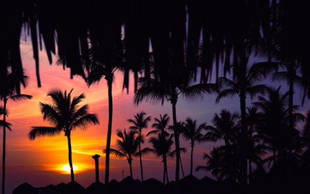beautiful calm color sunset of the Caribbean in fine weather