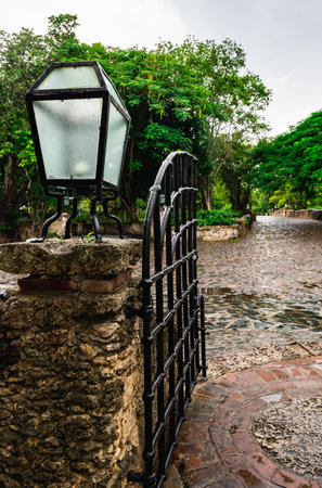 vintage lanterns on the streets of the tropical jungle village Altos de ChavÃ³n
