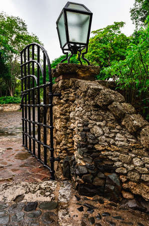 vintage lanterns on the streets of the tropical jungle village Altos de ChavÃ³nの写真素材