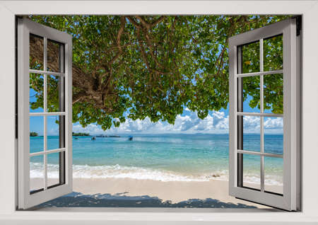 open window view of the sea good weather summerの写真素材