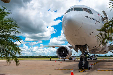 Dominican Republic, La Romana Airport September 28.2021.Russian Airlines transatlantic aircraft parked in the Dominican Republicのeditorial素材