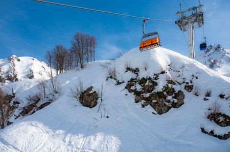 chair lift for skiing in the mountains in winter