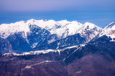 winter mountains on a sunny day the top of Sochi the caucasusの写真素材