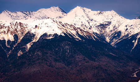 winter mountains on a sunny day the top of Sochi the caucasus
