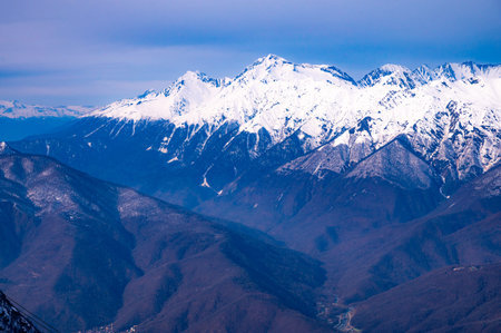 winter mountains on a sunny day the top of Sochi the caucasus