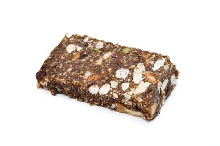 Chocolate bar with cookie crumbs isolated on whiteの写真素材