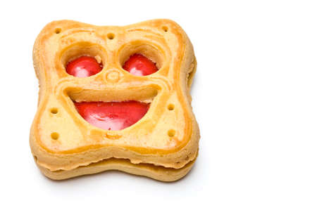 Smiling cookie top view isolated on whiteの写真素材