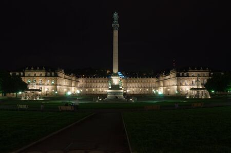 Schlossplatz castle at night in Stuttgart, Germanyのeditorial素材