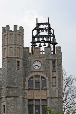 Bell and Clock tower in old buildingの写真素材