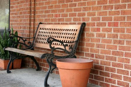 Park Bench on streetの写真素材