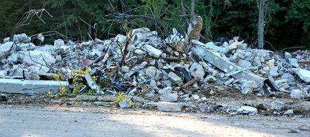 Pile of construction debris following building demolition