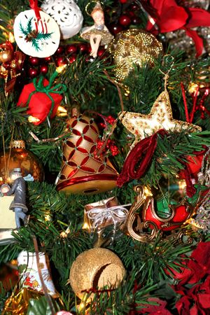 A Christmas tree covered with custom decorationsの写真素材