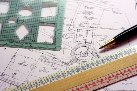 Construction bluepirnts with accessories used by architecht